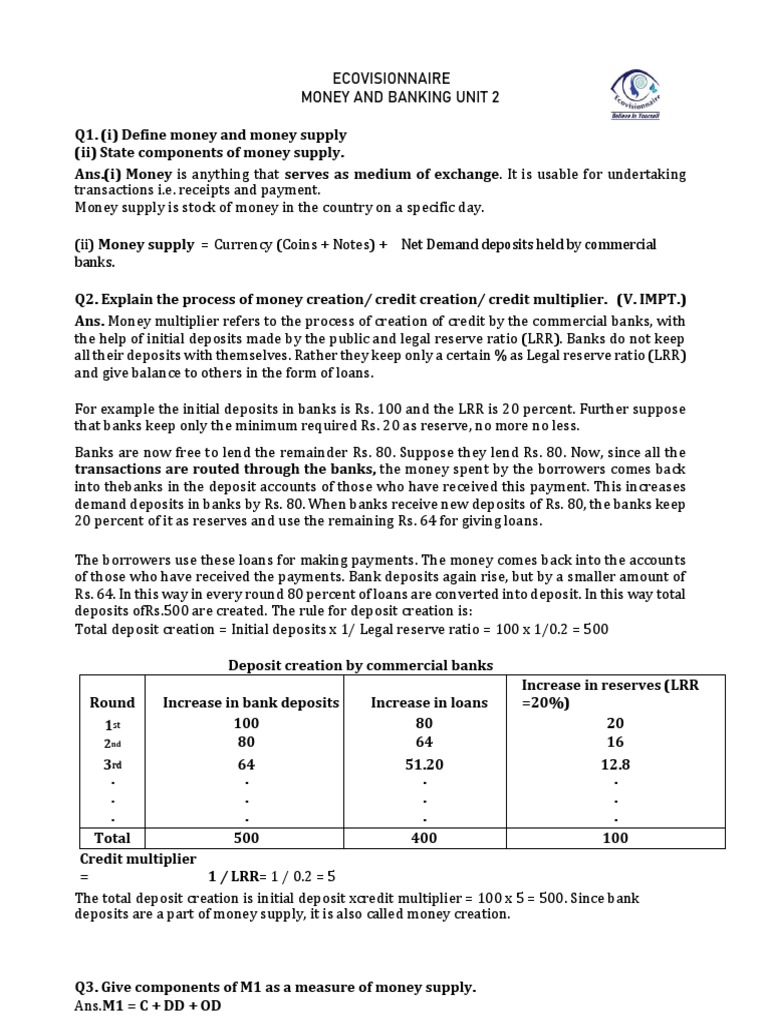 Money and Banking Notes PDF Money Banks