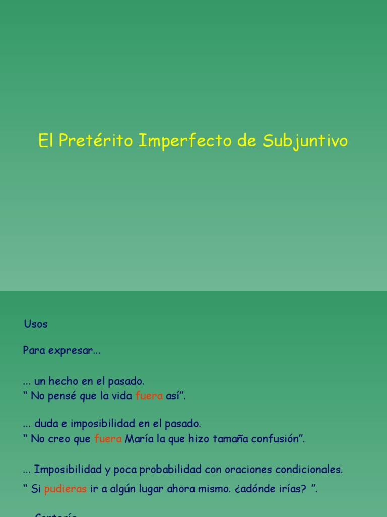 El Pretérito Imperfecto de Subjuntivo PDF Verbo Gramática