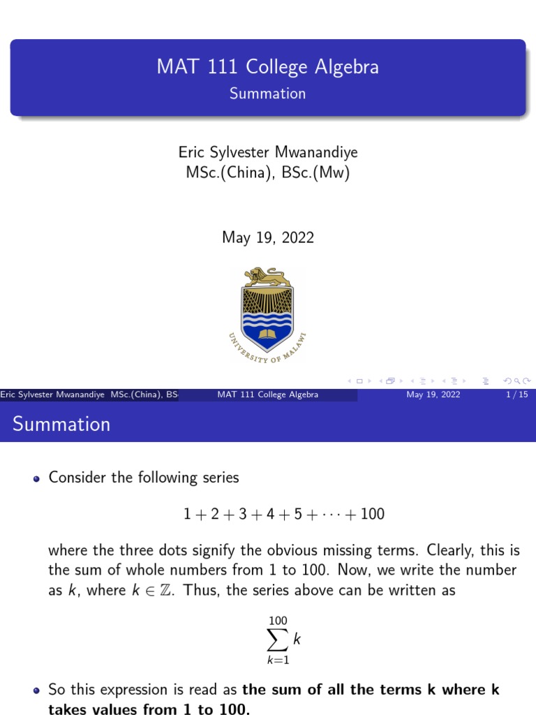 An Introduction To Summation Notation And Properties Pdf Summation