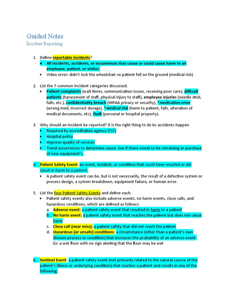 Guided Notes Incident Reporting Pdf