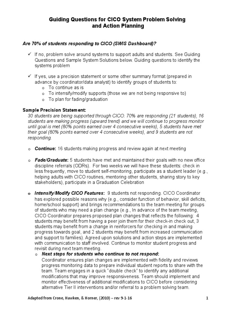 CICO System Problem Solving Guide | PDF | Reinforcement | Communication