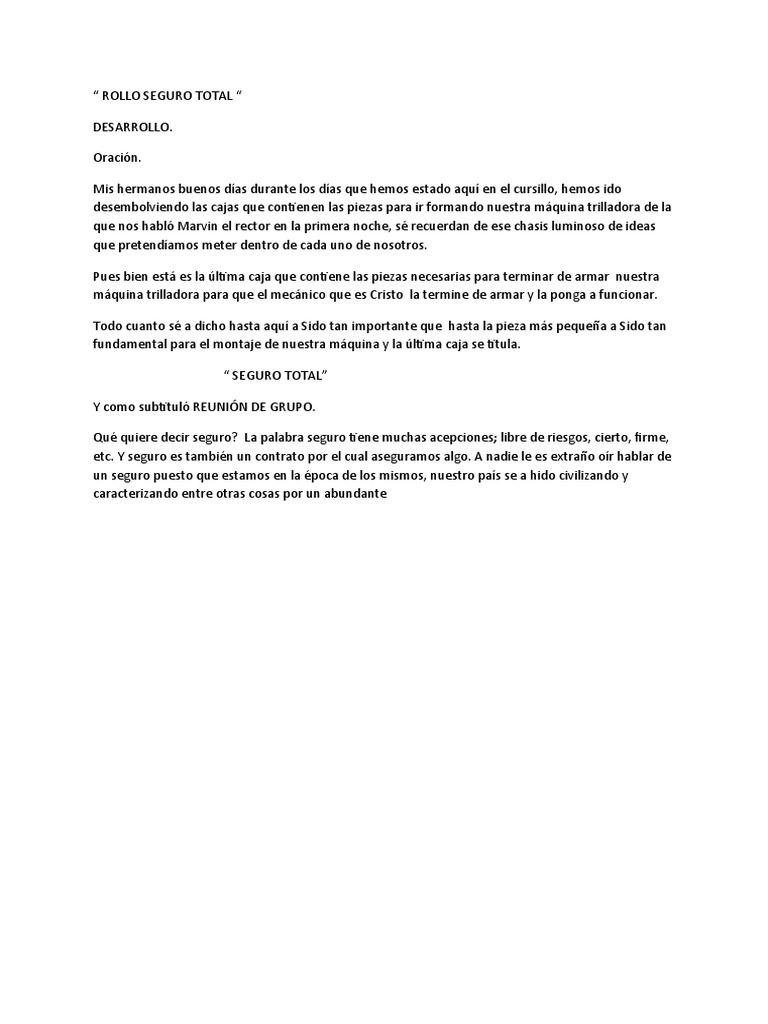 Rollo Seguro Total en Cursillos | PDF