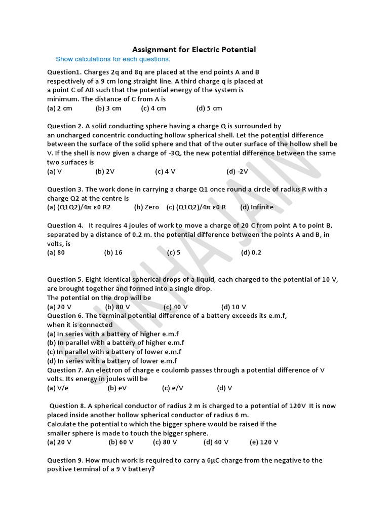 36.assignment of Electric Potential | PDF | Sphere | Voltage