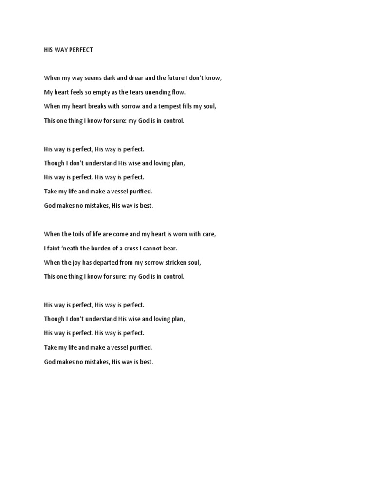 His Way Is Perfect Lyrics