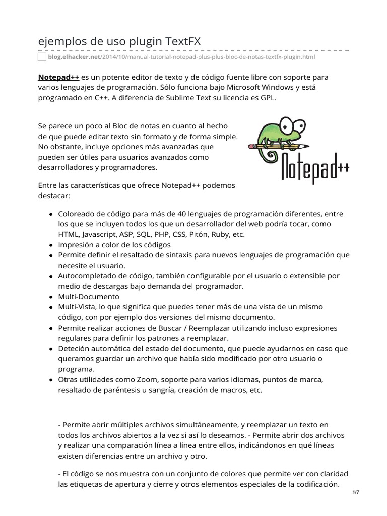 Manual Notepad++ Ejemplos de Uso Plugin TextFX PDF