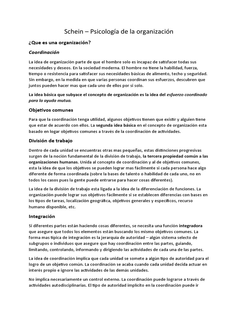 Psicología Organizacional según Schein | PDF | Sicología | Gestión de ...