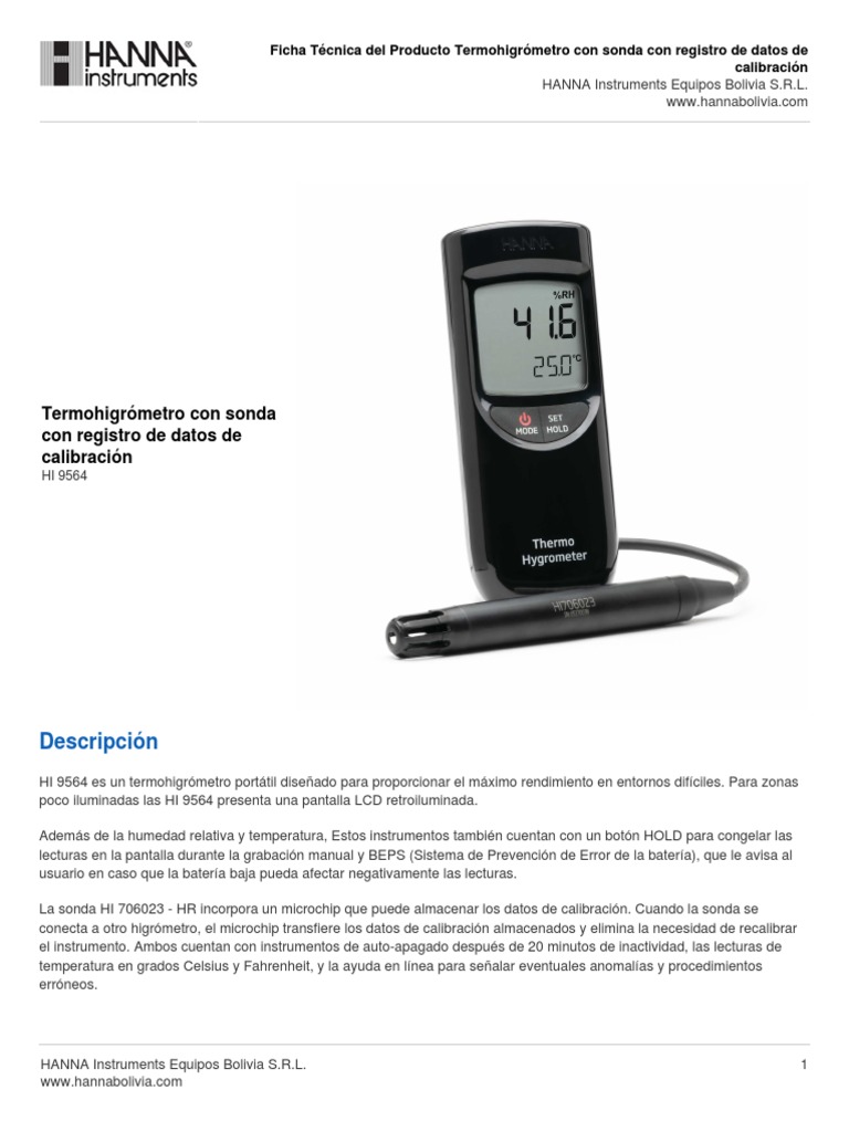 Termohigrómetro HI 9564: Especificaciones y Ventajas | PDF