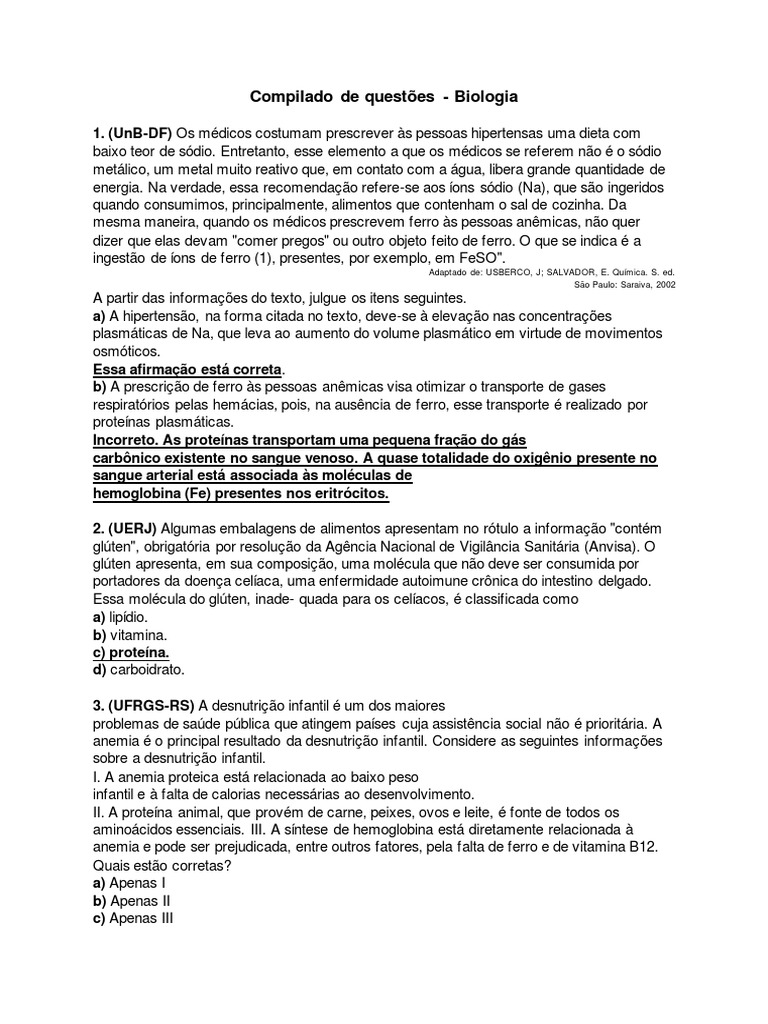 Compilado de Questões - Biologia | PDF | RNA | Vitamina