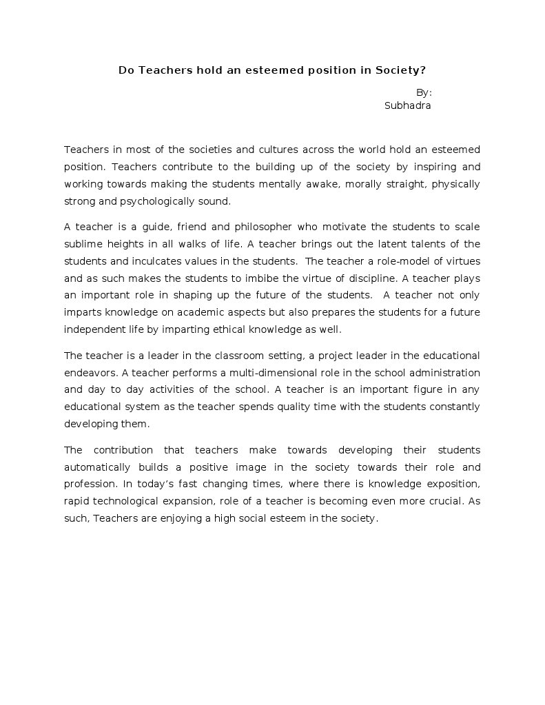 The Esteemed Role of Teachers in Society | PDF