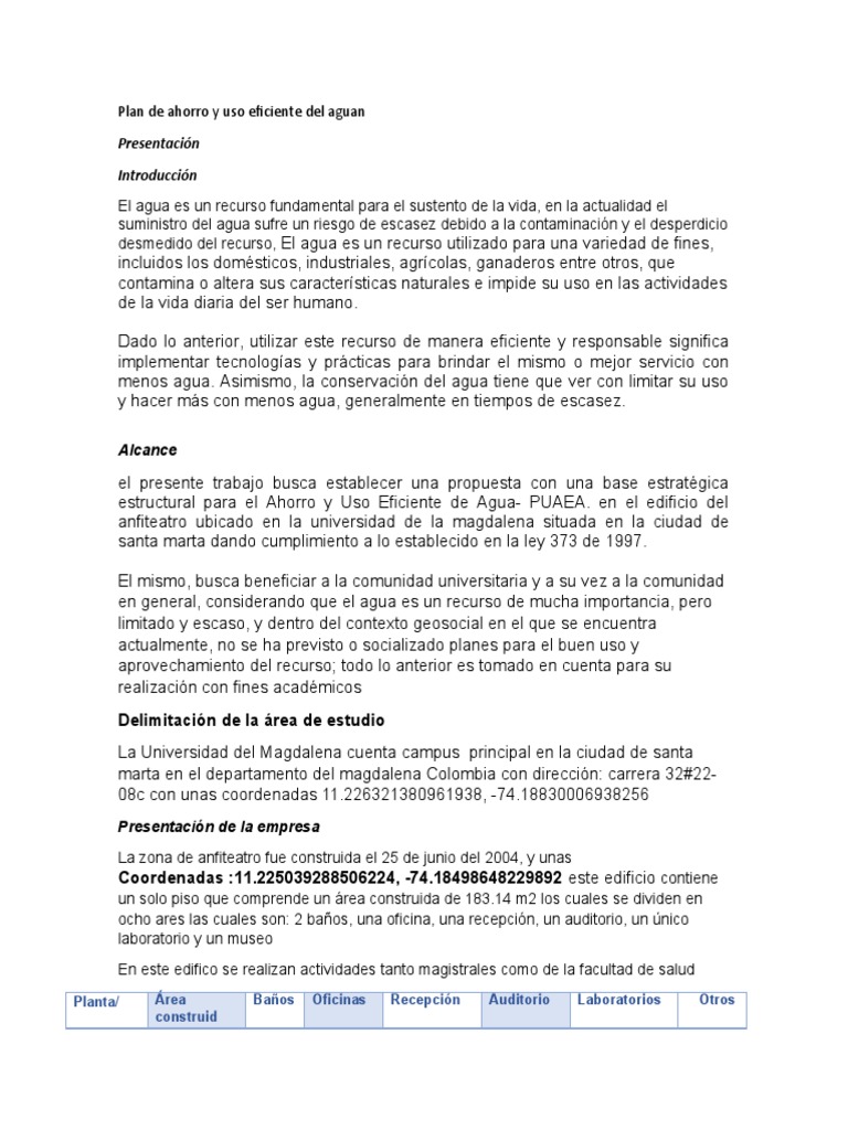 Plan de Ahorro y Uso Eficiente del Agua | PDF | Agua | Agua potable