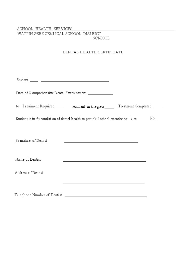 Dental Health Certificate for School | PDF
