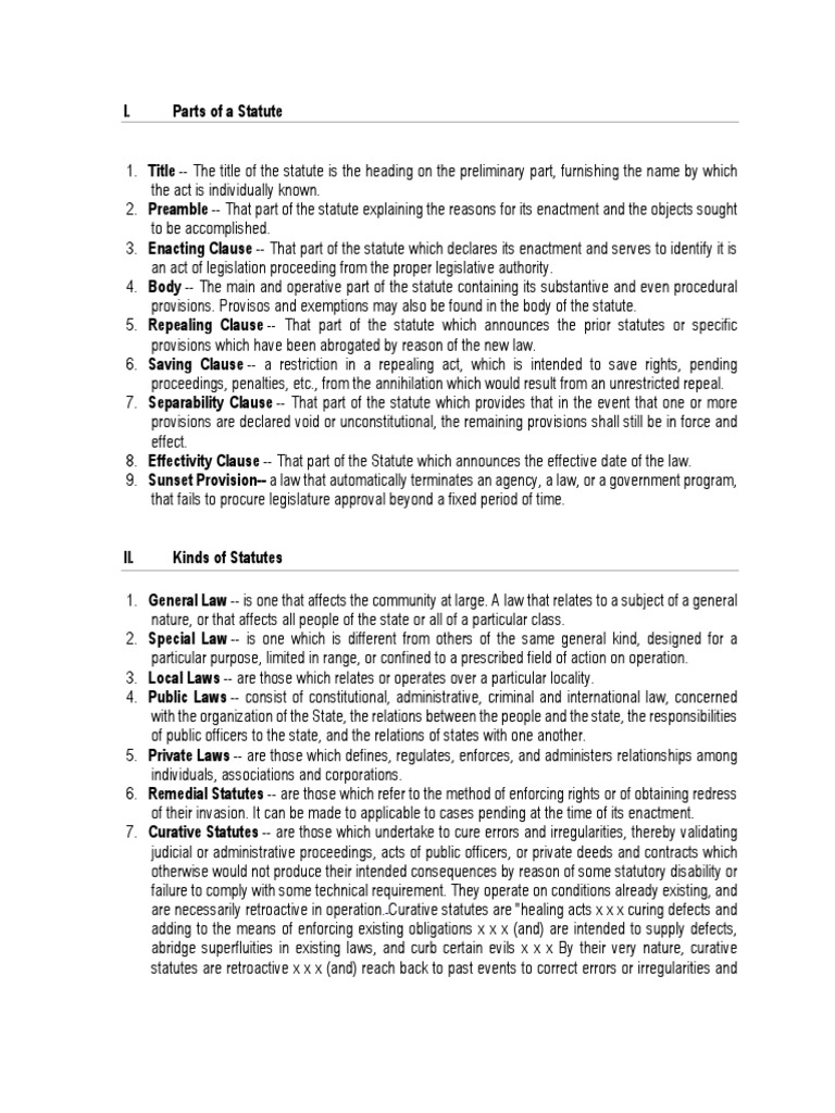 Parts of and Kinds of Statutes PDF Repeal Crimes