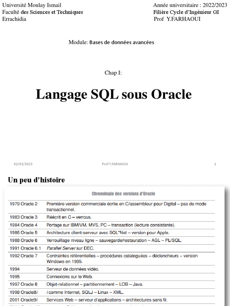 Introduction au Langage SQL Oracle | PDF