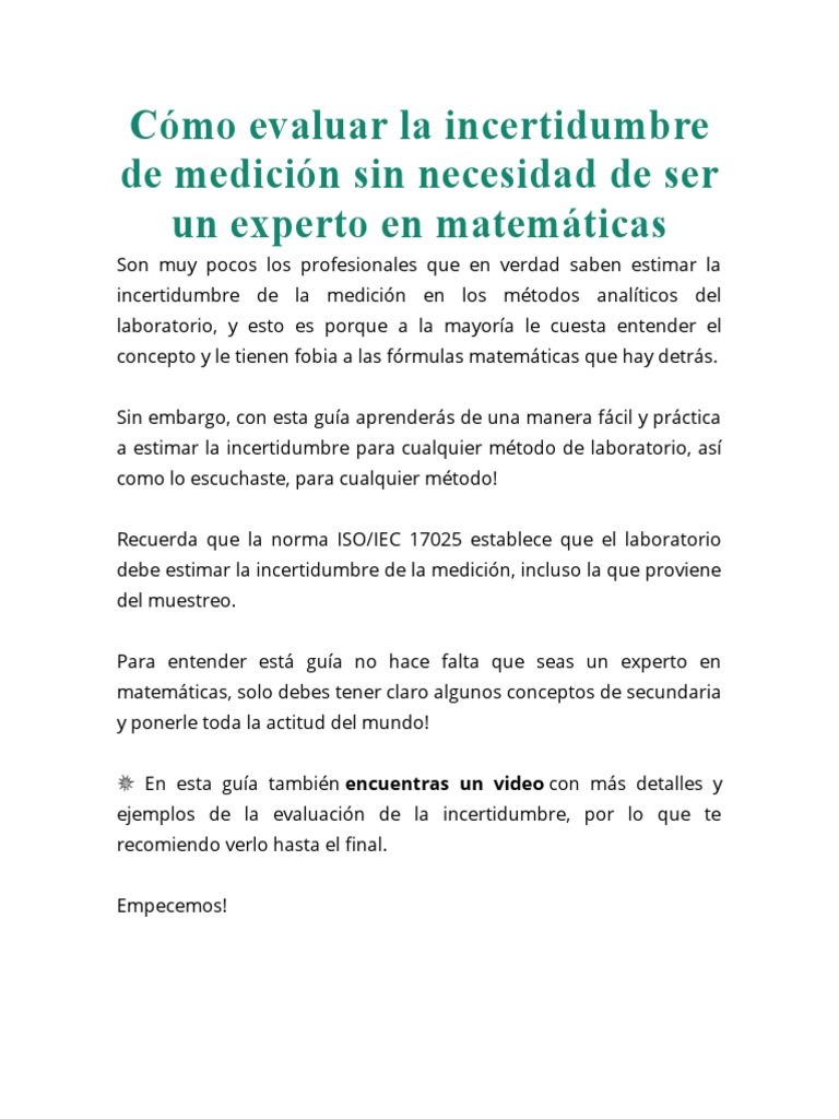Cómo Evaluar La Incertidumbre de Medición | PDF