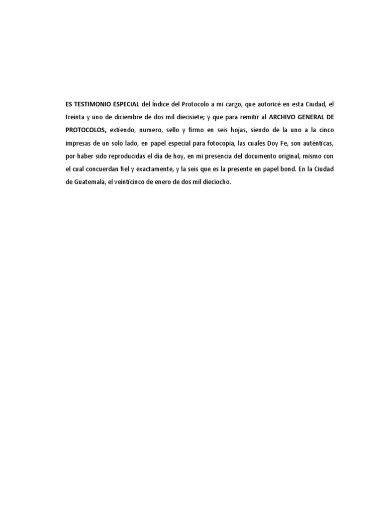 Testimonio Especial Indice de Protocolo | PDF