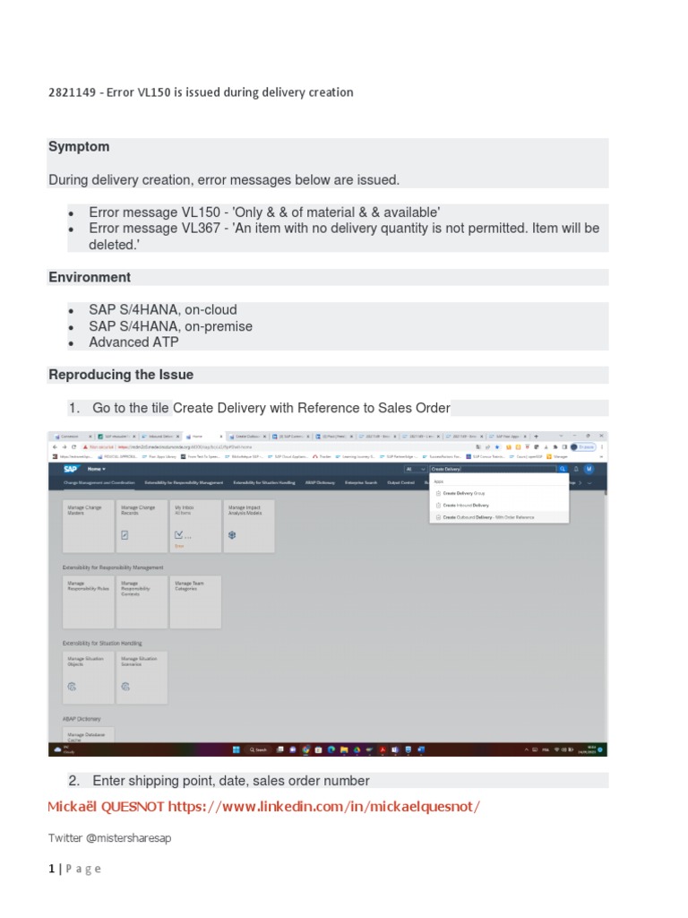 Error VL150 Is Issued During Delivery Creation PDF