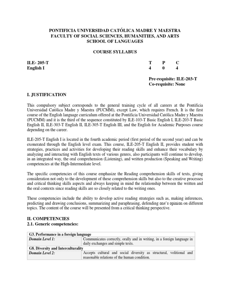 205 Competency Syllabus ILE205 PDF