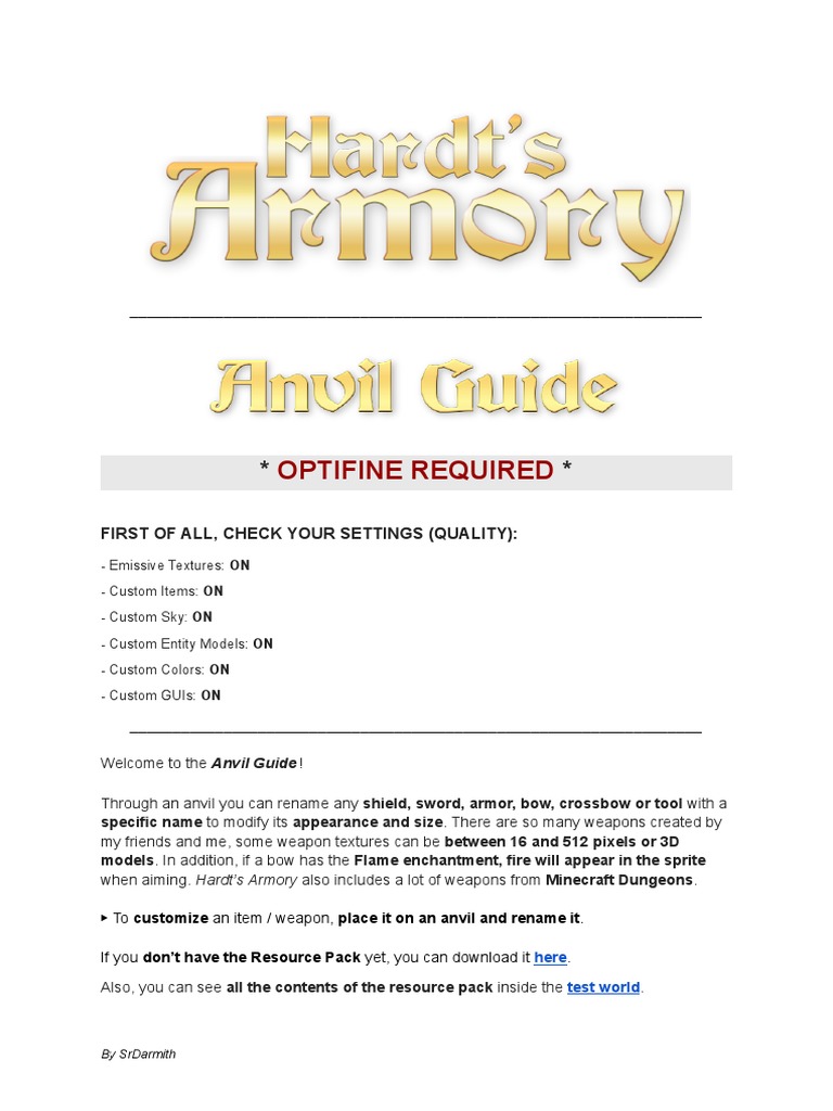 Anvil Guide for Custom Minecraft Weapons | PDF
