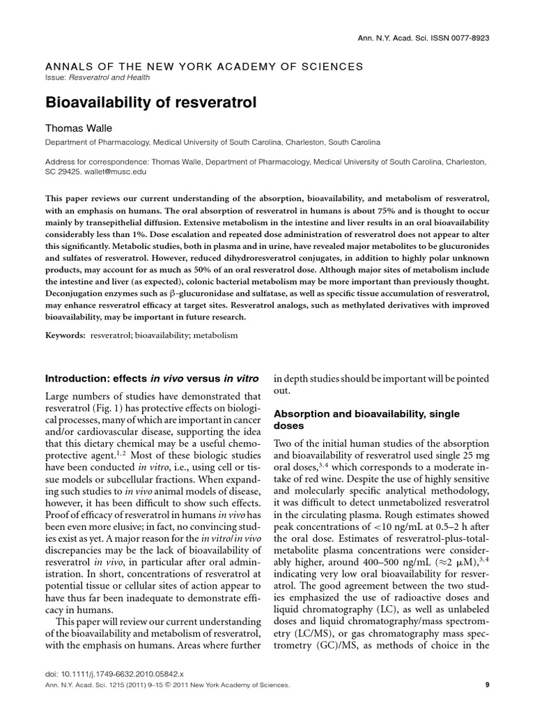 Walle, T. (2011). Bioavailability of Resveratrol. PDF