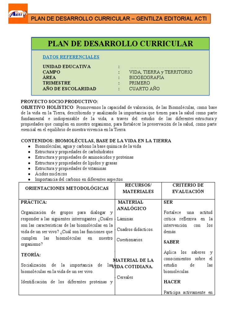 Biogeografía 4to - Plan de Desarrollo Curricular 2021 | PDF