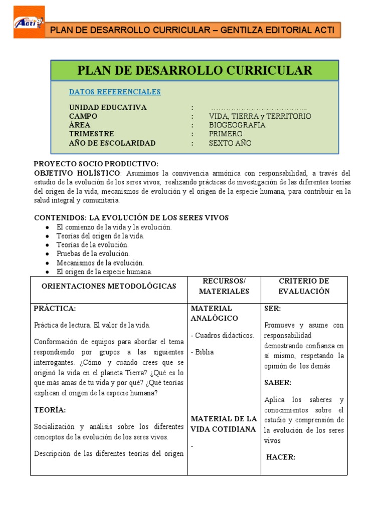 Biogeografía 6to - Plan de Desarrollo Curricular 2021 | PDF