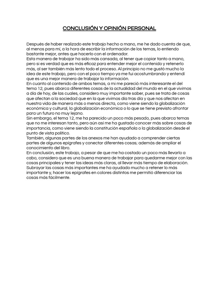 Conclusión y Opinión Personal | PDF