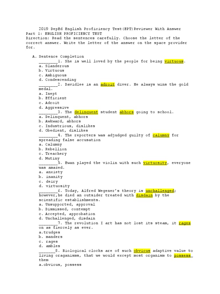 2019 DepEd English Proficiency Test | PDF | Social Science | Foreign ...