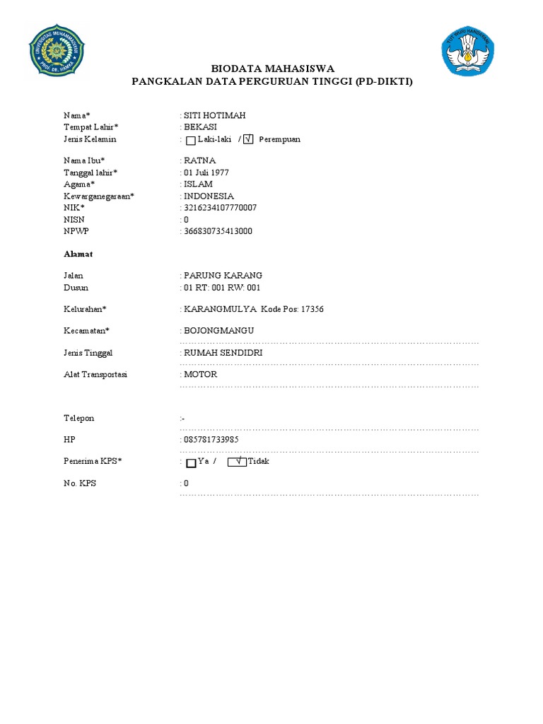 Format biodata mahasiswa pdf