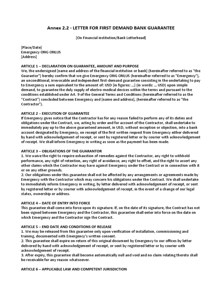 Annex 2.2 First Demand Bank Guarantee Guarantor Final PDF