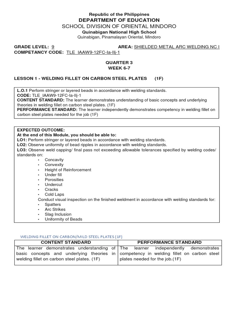 Smaw 9 Q3 W6-7 | PDF | Welding | Construction