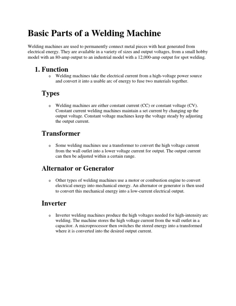 Key Components of Welding Machines | PDF
