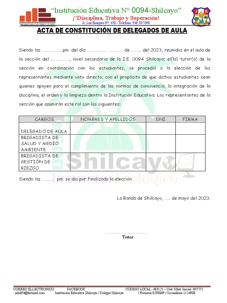 Formato Acta de Conformación de Delegados de Aula - 2022 | PDF | Salud ...
