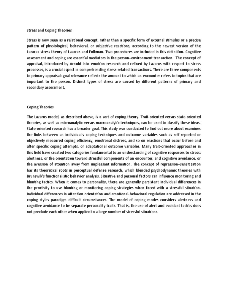 Stress And Coping Theories Pdf