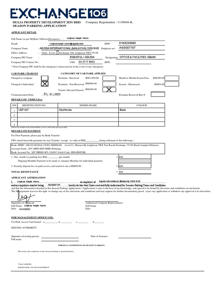 Updated 20221201 Season Parking Application Form PDF Fee License