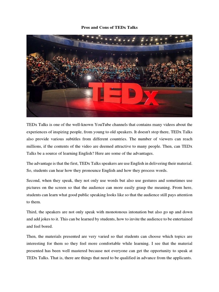 Pros and Cons of TEDx Talks for Students | PDF | Public Speaking ...