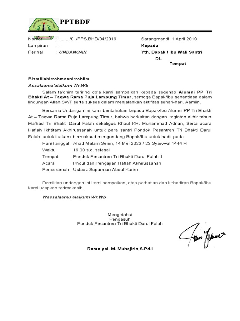 Surat Undangan Haflah 2019 | PDF