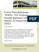 Form Pendaftaran TOEFL ITP Online Pusat Bahasa USU Senin, 5 Desember 2022