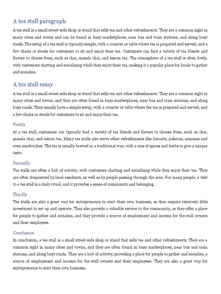 The Significance of Tea Stalls | PDF | Cooking, Food & Wine