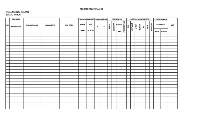Format Register Pelayanan KB | PDF