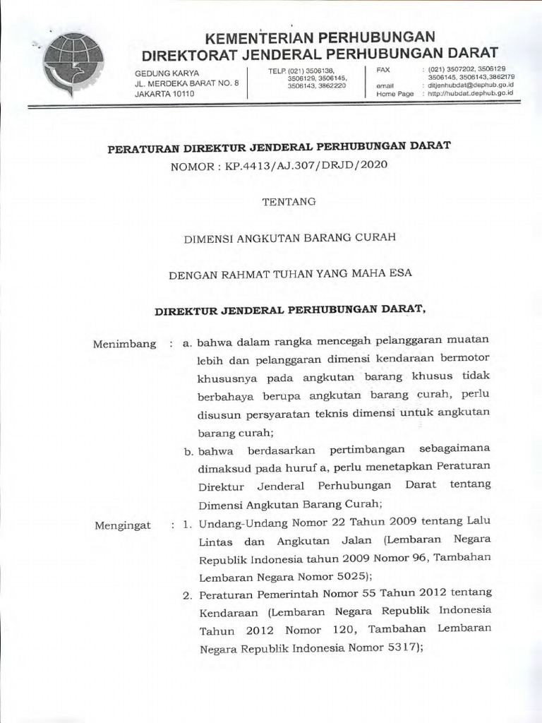 Perdirjen Hubdar Tentang Dimensi Angkutan Barang Curah | PDF