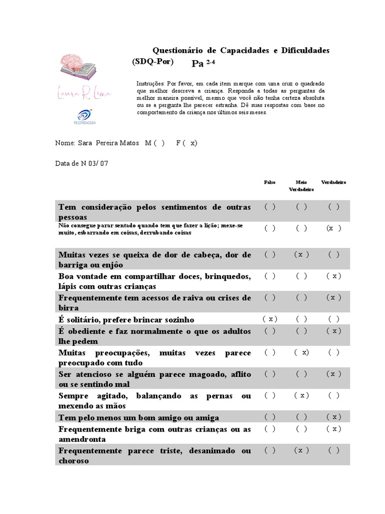 Questionário SDQ para Pais | PDF