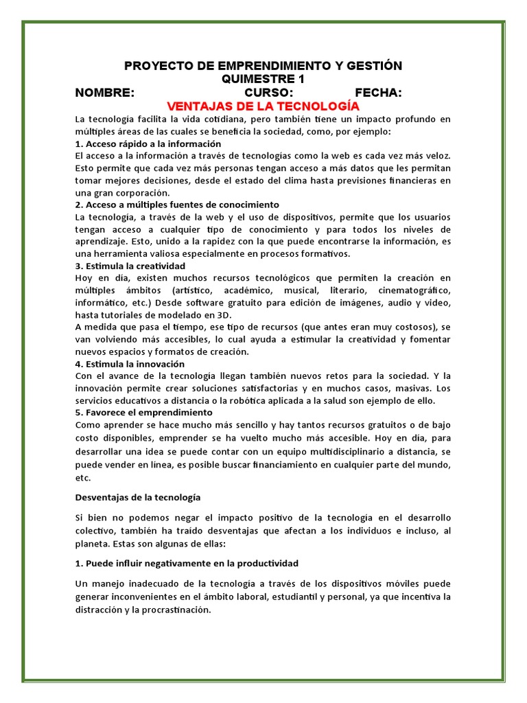 Proyecto de Emprendimiento y Gestión | PDF