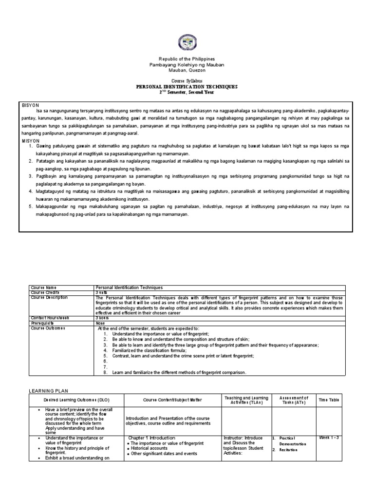 Personal Identification Techniques Syllabus | PDF | Science ...