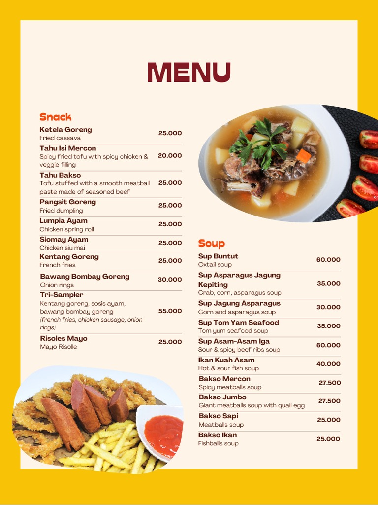 A Comprehensive Menu from an Indonesian Restaurant Offering a Wide