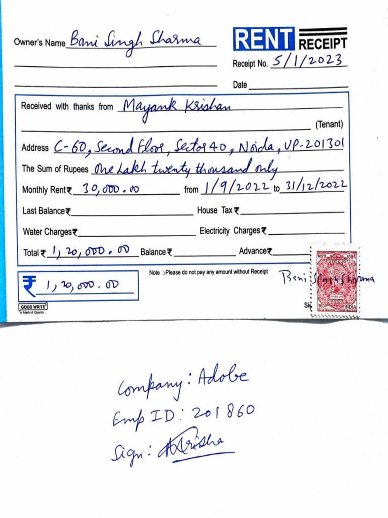 Filled Rent Receipt Example | PDF