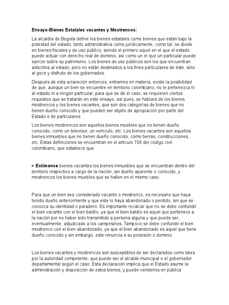 Ensayo Bienes Mostrencos y Vacantes PDF