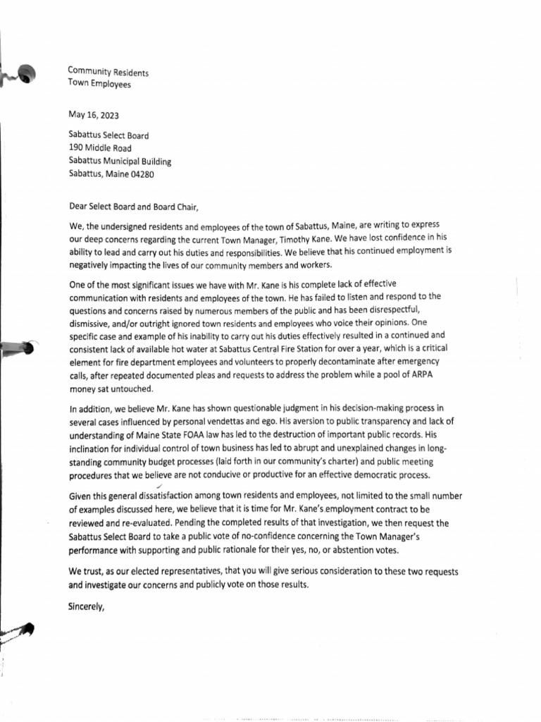 Sabattus No Confidence Letter PDF