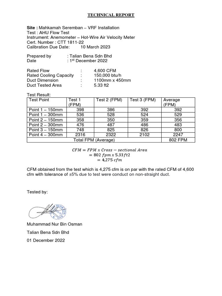 Air Flow Test AHU 4 Mahkamah Seremban 01122022 PDF