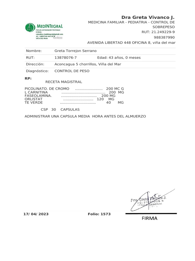 Control de Peso y Receta Médica | PDF