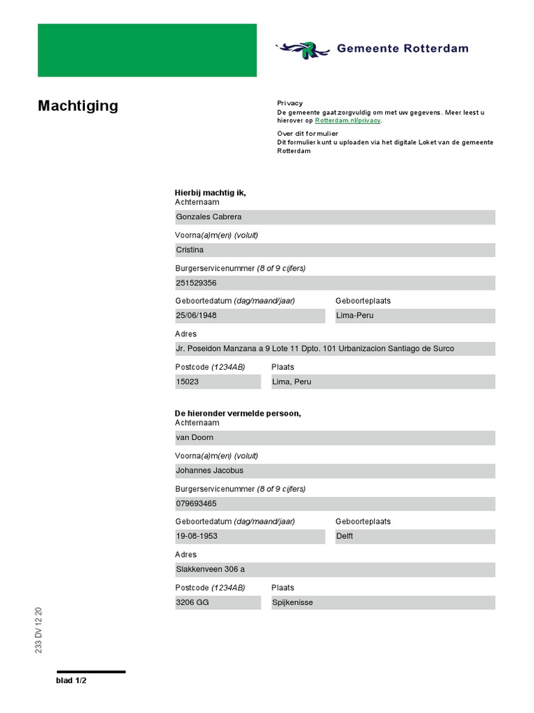 Machtigingsformulier Huwelijk CG | PDF